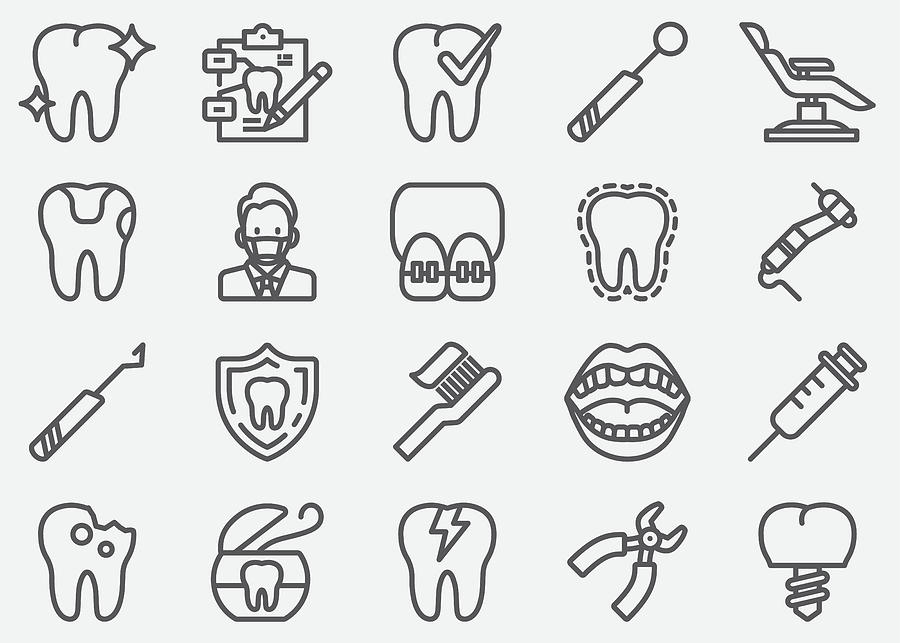 Dental Line Icons Drawing by LueratSatichob