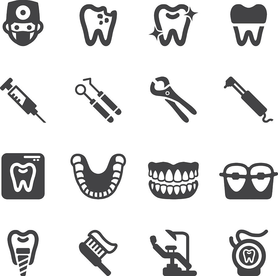 Dental Silhouette Icons | EPS10 Drawing by LueratSatichob