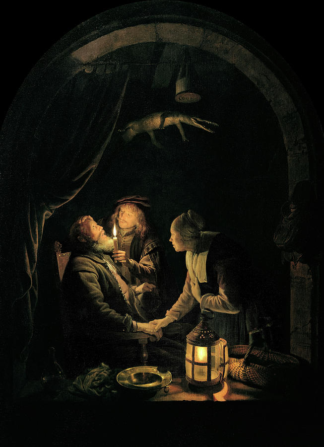Crocodile Painting - Dentist by Candlelight, 1660 by Gerrit Dou