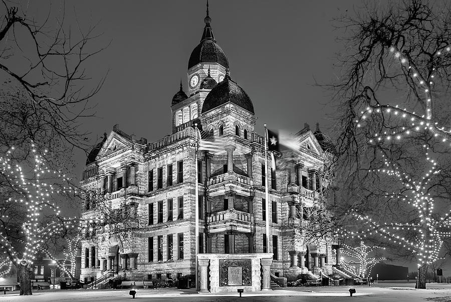 Denton County Snow Black and White Photograph by JC Findley
