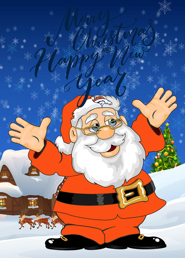Denver Broncos Touchdown Santa Claus Christmas Cards 2 by Joe Hamilton