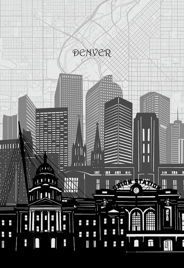 Denver Cityscape Map Digital Art