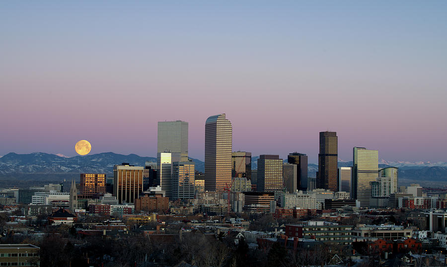 Denver Moonset Photograph by Ivan Franklin
