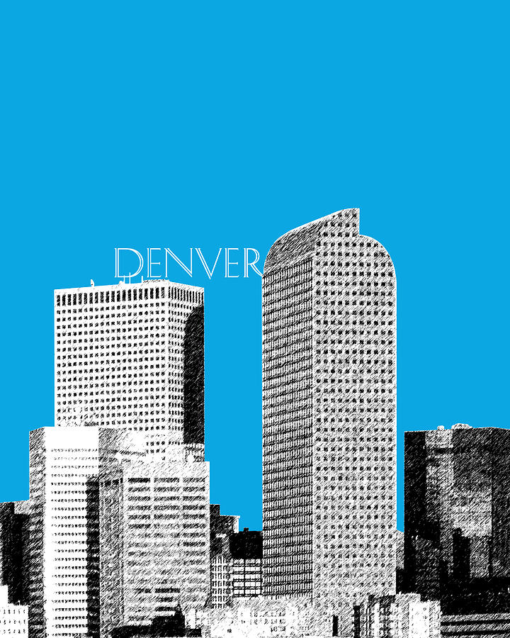Denver Skyline - Ice Blue Digital Art