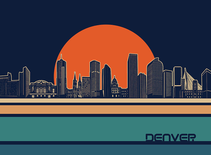Denver Skyline Retro 3 Digital Art