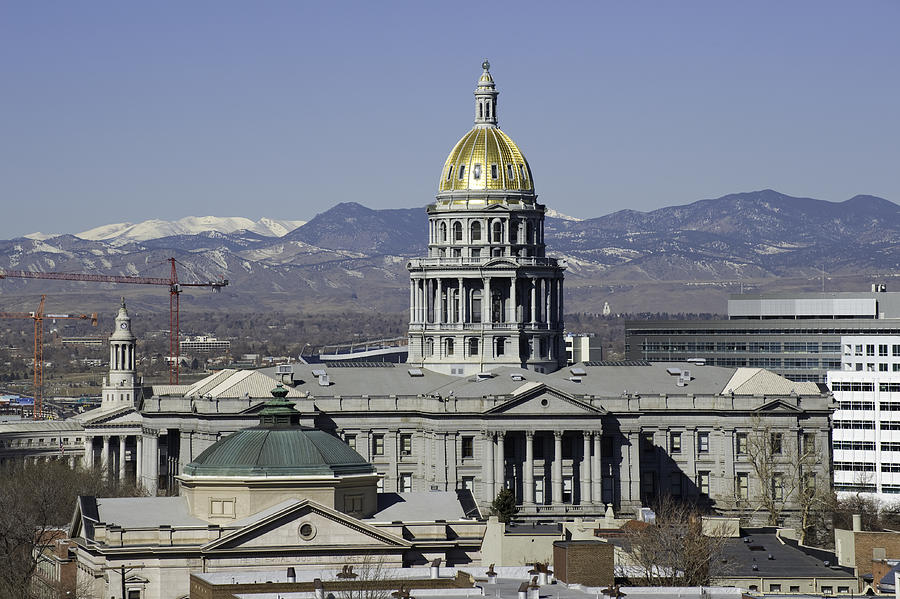 Denver State Capitol Building with Mountain View Photograph by Adventure_Photo