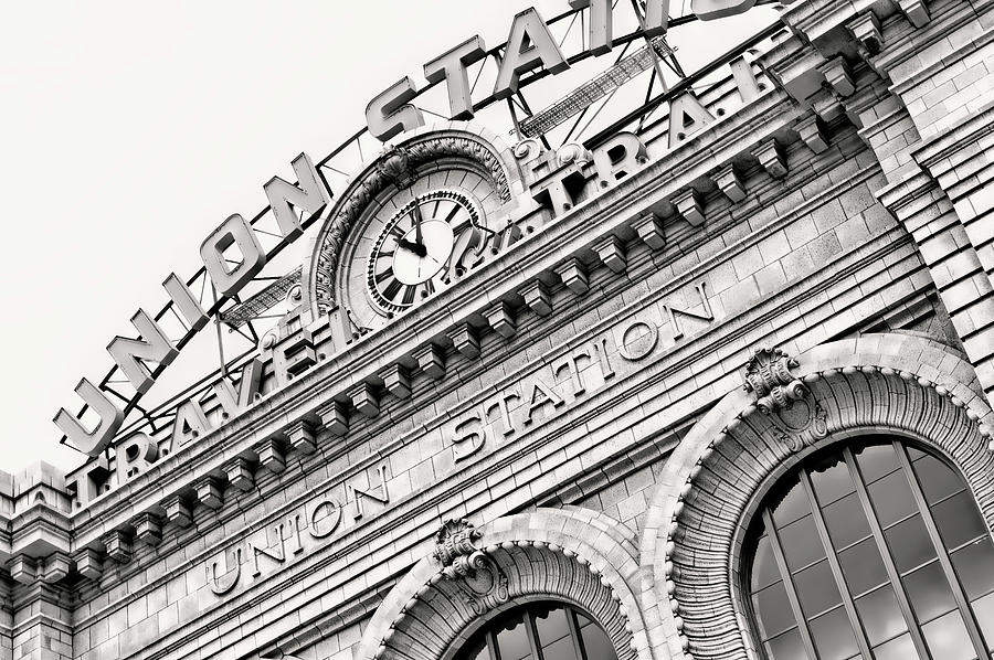 Denver Union Station Detail In Black And White Photograph by Ann Powell