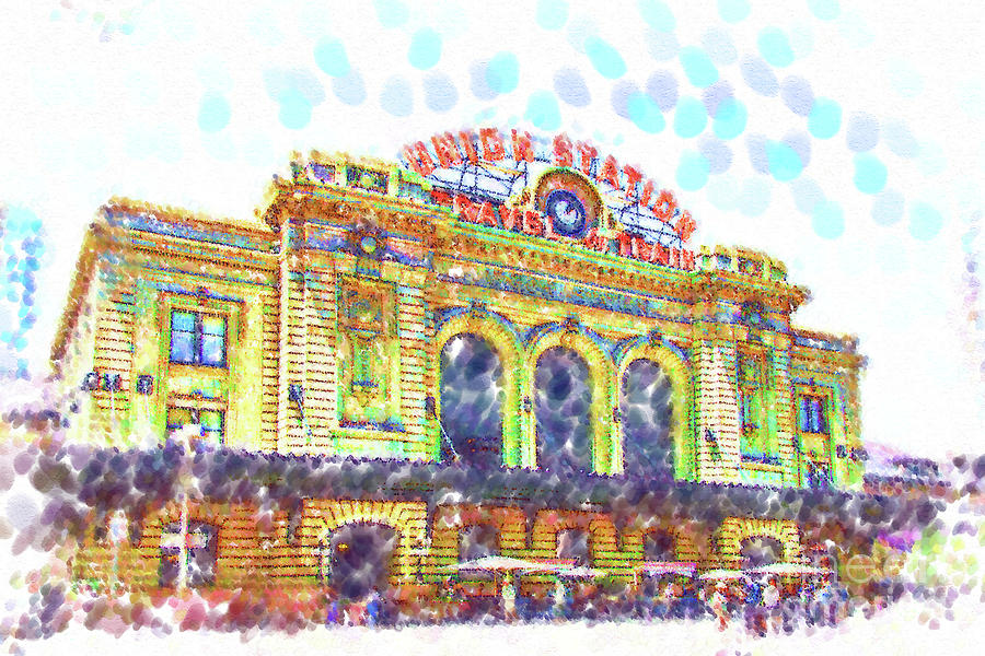 Denver Union Station In Pointillism Digital Art by Kirt Tisdale