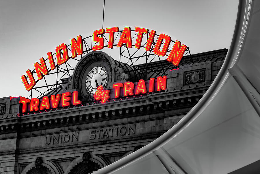 Denver Union Station Neon Selectively Colored Photograph by Gregory Ballos