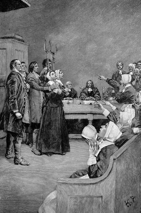 Depiction of 17th century witch trial Drawing by Photos.com