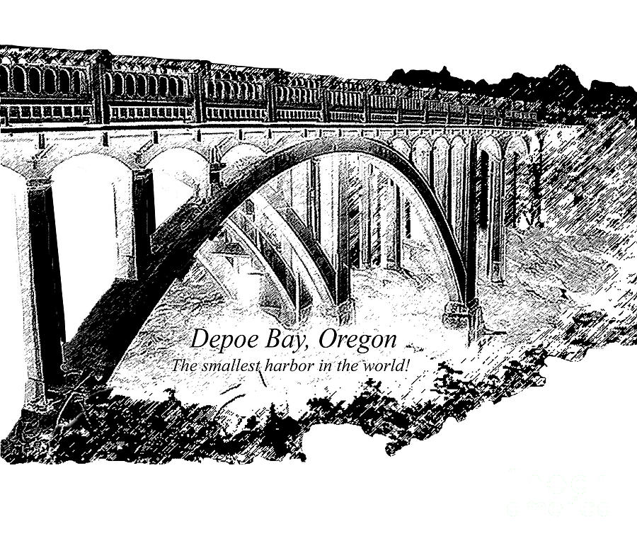 Black And White Digital Art - Depoe Bay Oregon Bridge by Two Hivelys