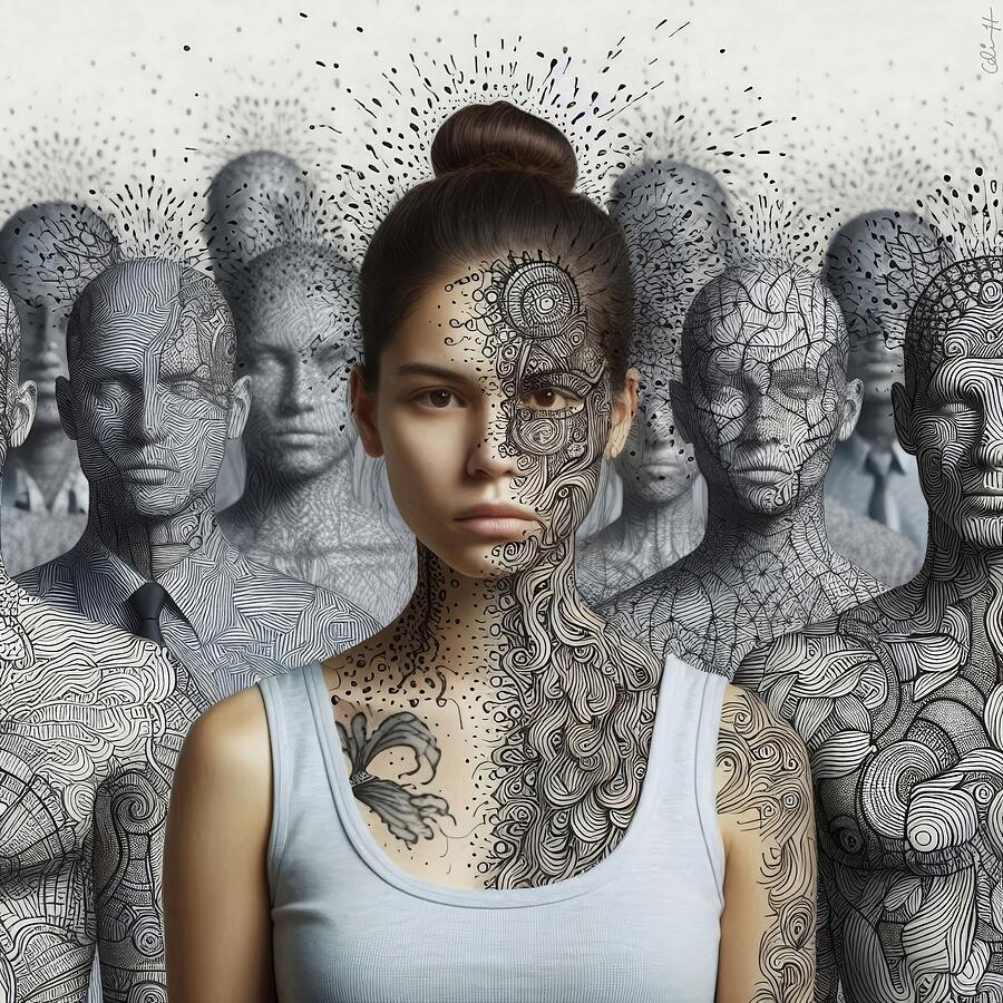 Intricate Human and Pattern Fusion Digital Art - Deprogram by Colin Hardman