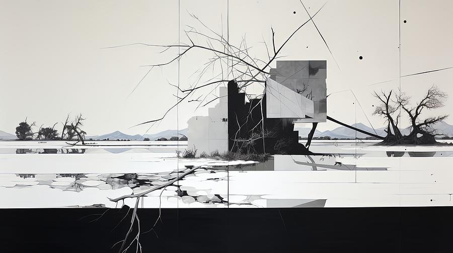 Depths of Black and White Landscape Art Painting by Lourry Legarde