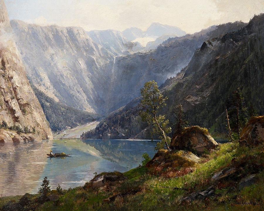 Der Konigssee im Berchtesgadener Land. Painting by Carl Schultze