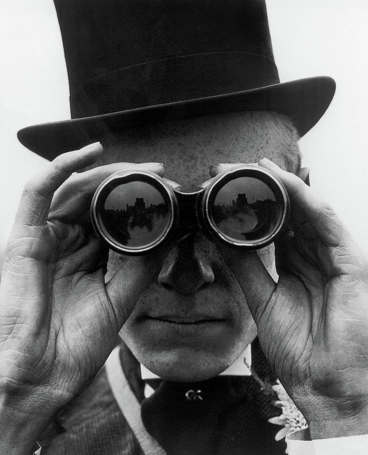 Black And White Painting - Derby Spectator looking through his Binoculars, 1923 by Unknown