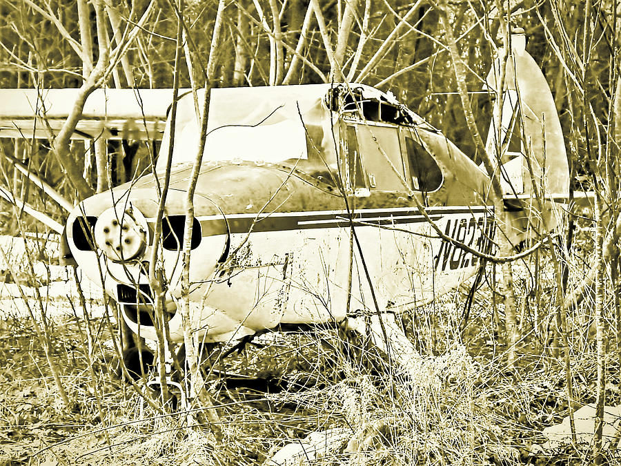Derelict Piper Tri Pacer In Sepia Photograph
