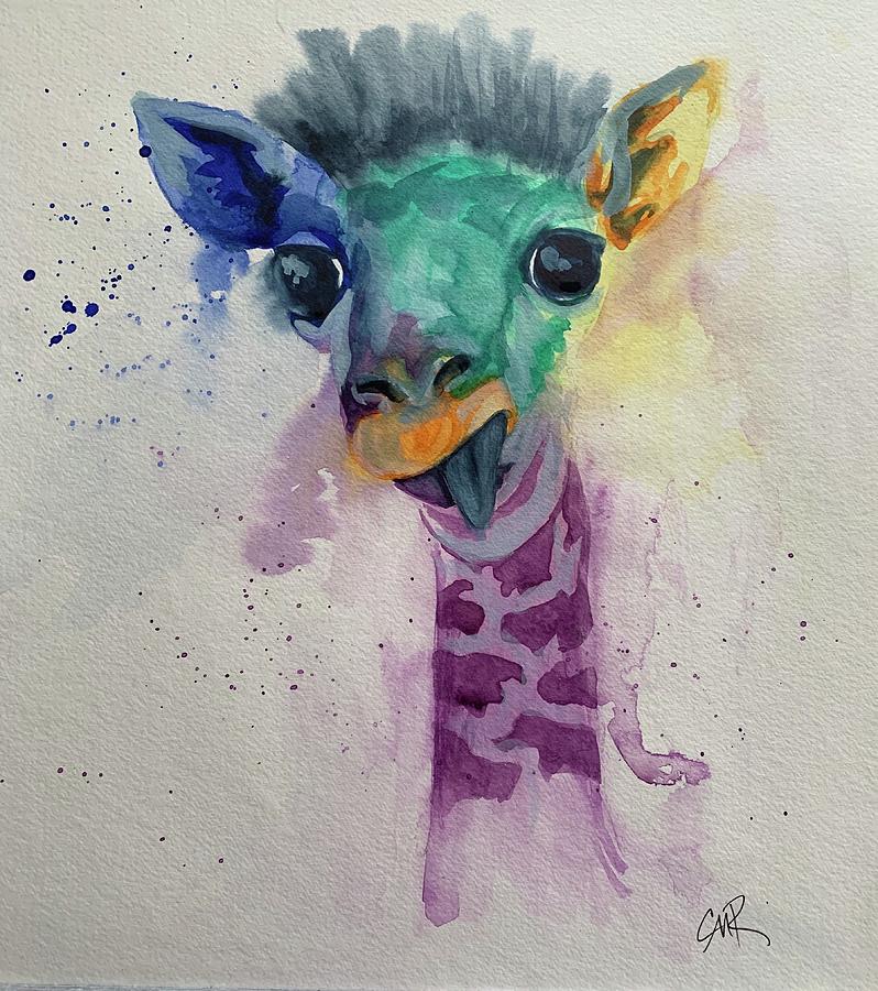 Derpy Giraffe Painting by Christine Marie Rose