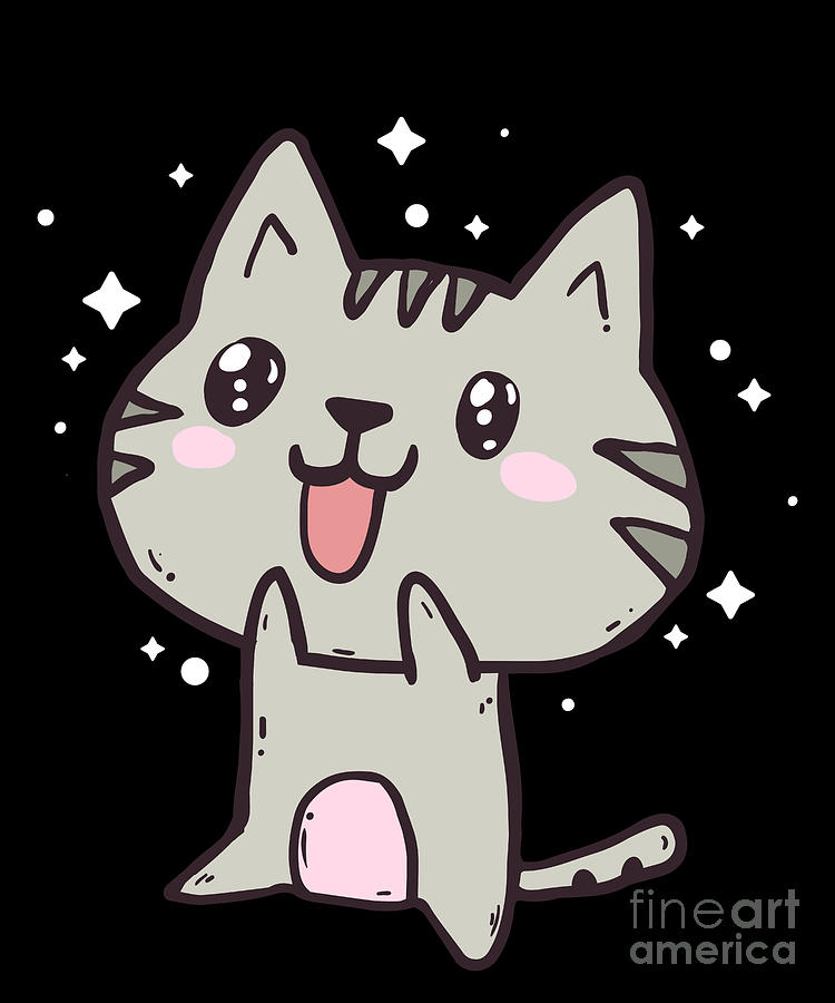 Derpy Kawaii Cat Whimsical Kitten Chibi Anime Drawing by Noirty Designs -  Fine Art America