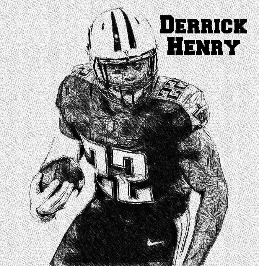 Derrick Henry Titans RB sketch Digital Art by Bob Smerecki Fine Art