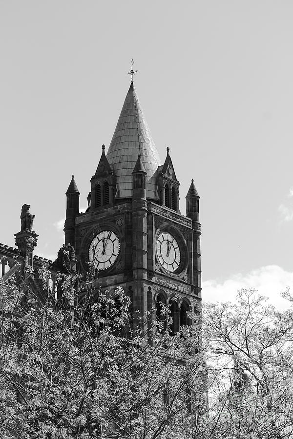 Derry Guildhall Clock bw Vertical Photograph by Eddie Barron