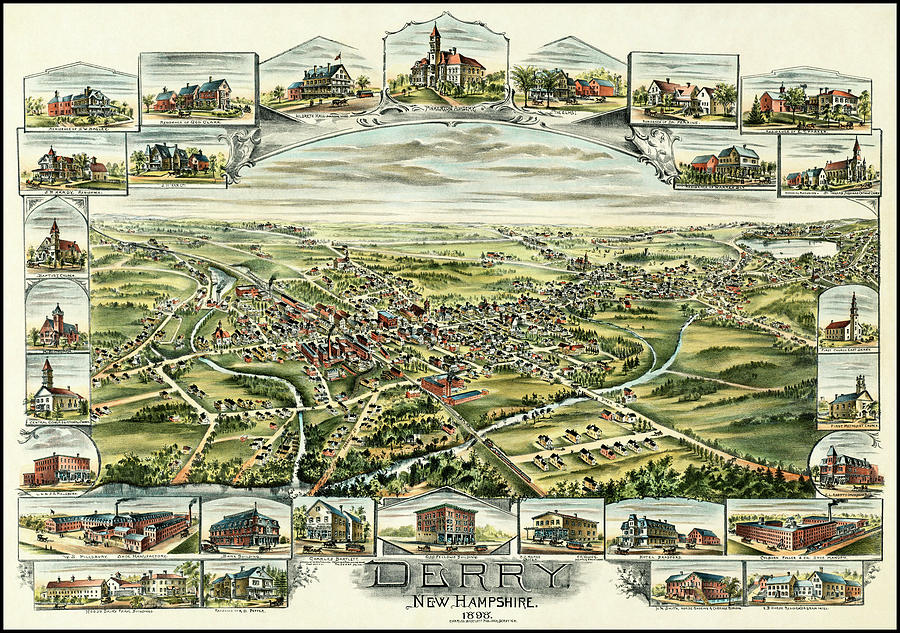 Vintage Photograph - Derry New Hampshire Vintage Map Birds Eye View 1898  by Carol Japp