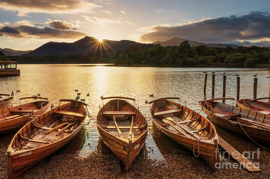 Rent Movie Photograph - Derwent Water rowing boats, Keswick, English Lake District by Neale And Judith Clark