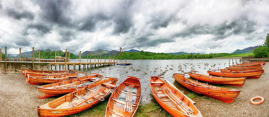 Boat Photograph - Derwent Water Rowing Boats Panorama by Paul Thompson