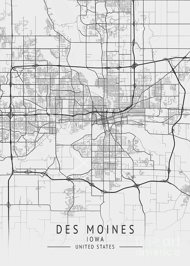 Des Moines - Iowa Us Gray City Map Digital Art By Tien Stencil - Fine 