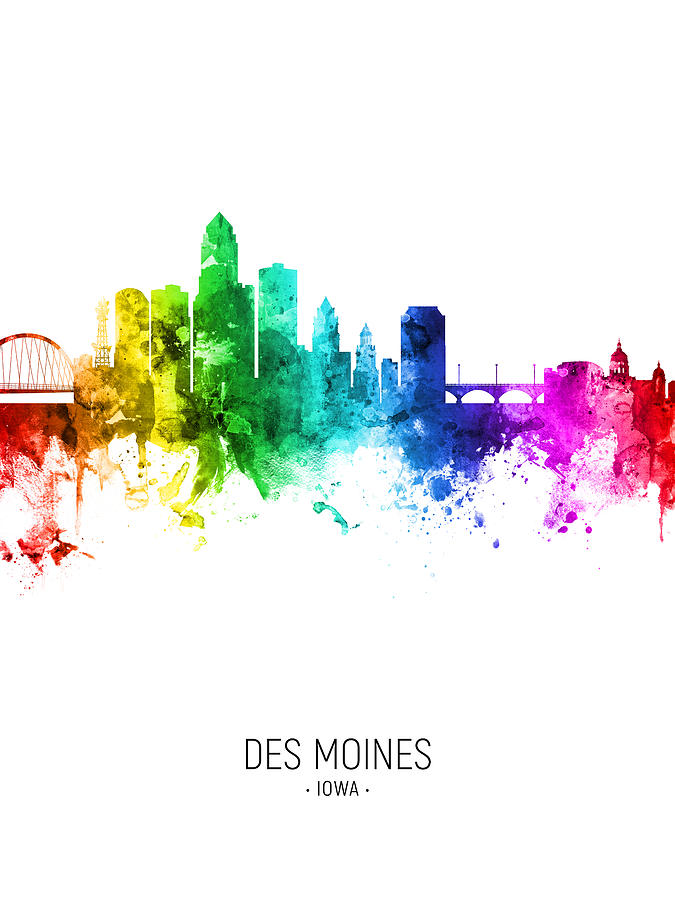 Des Moines Iowa Skyline #09 Digital Art by Michael Tompsett