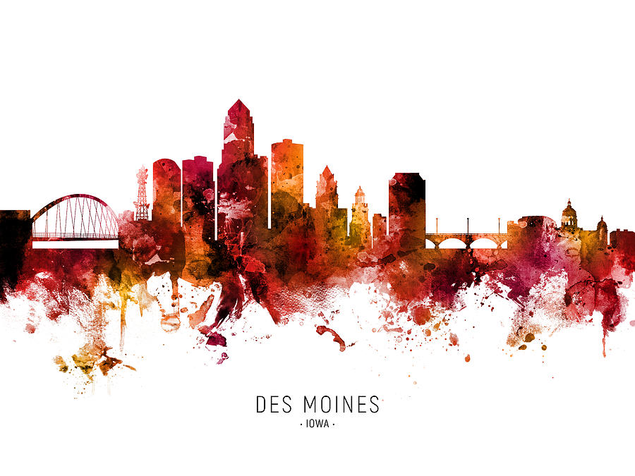 Des Moines Iowa Skyline #34 Digital Art by Michael Tompsett