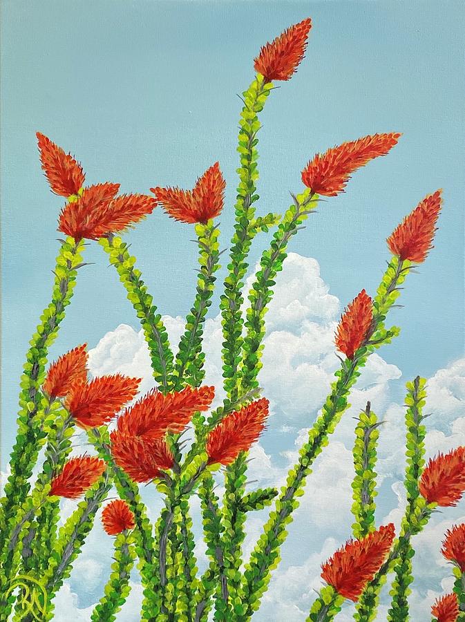 Desert Blooms-Dancing Reds Painting by Renee Noel