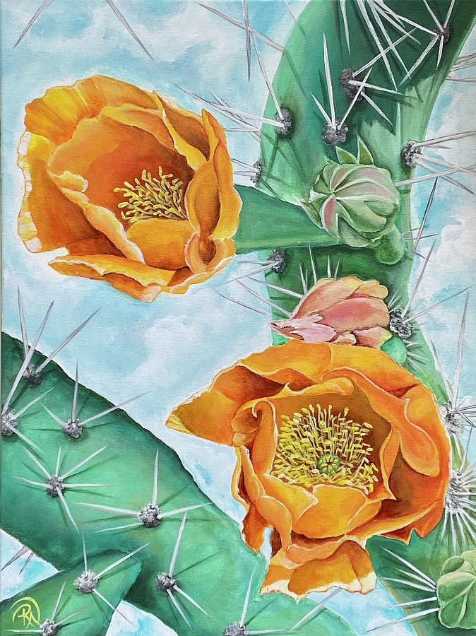 Desert Blooms-Gold Painting by Renee Noel