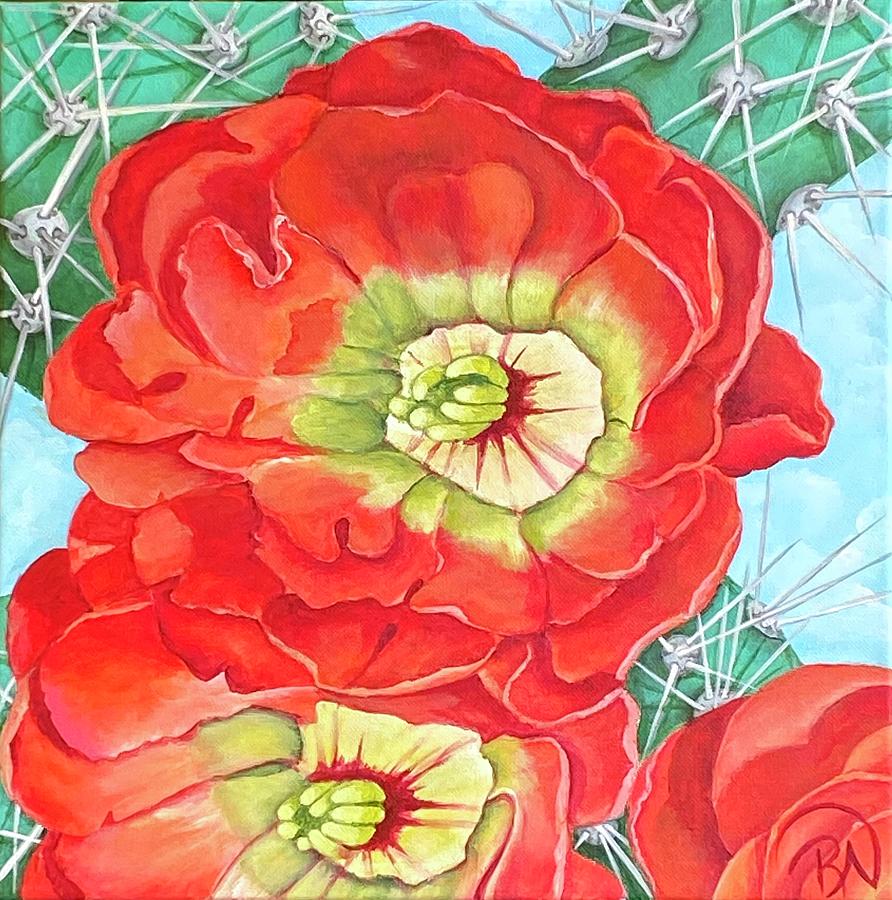 Desert Blooms-Red Sunset Painting by Renee Noel