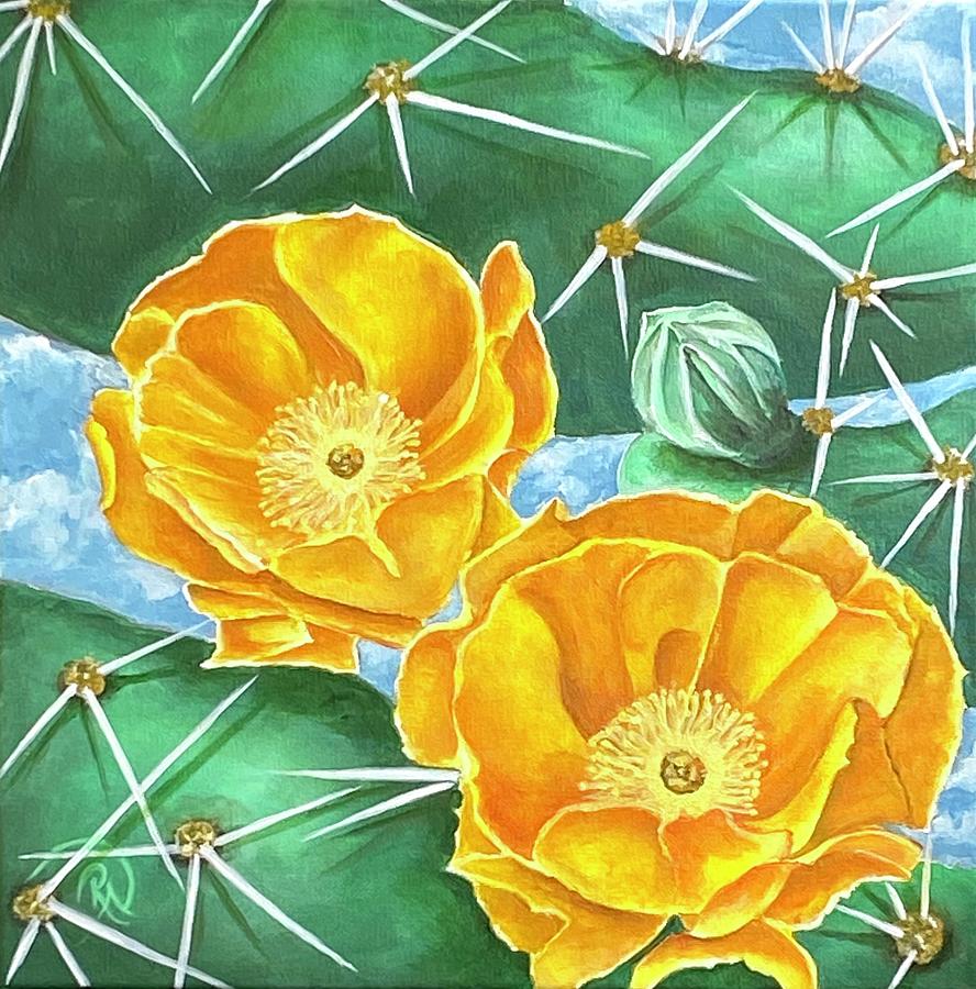 Desert Blooms-Tangerine Painting by Renee Noel