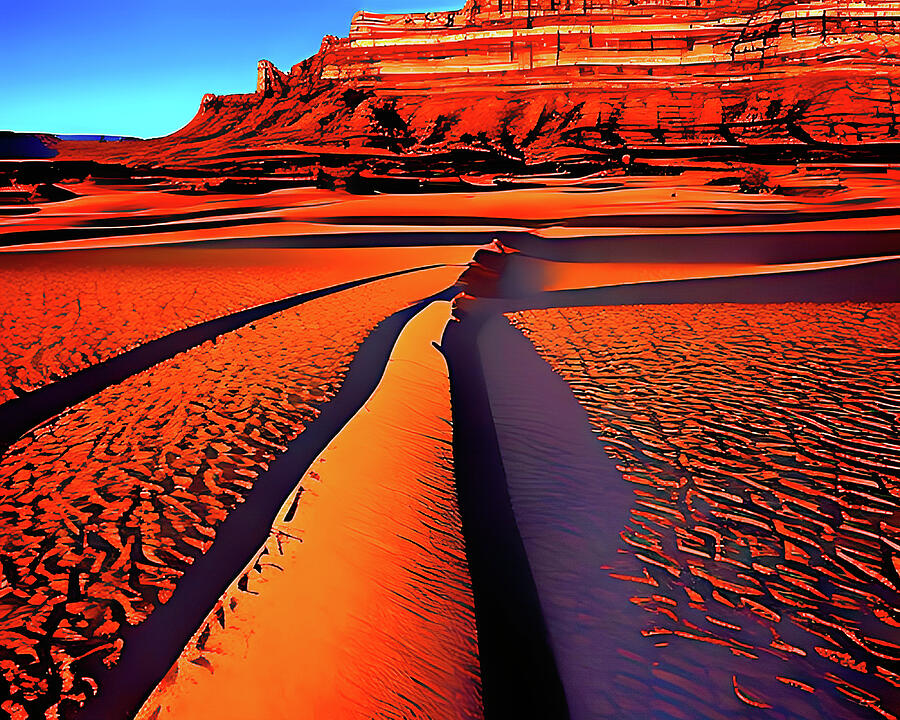 Desert Butte and Arroyo in Red Digital Art by Artificial Intelligence ...