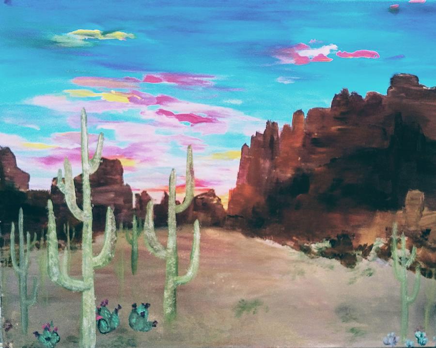 Desert Cactus Bloom Painting by Lynne McQueen