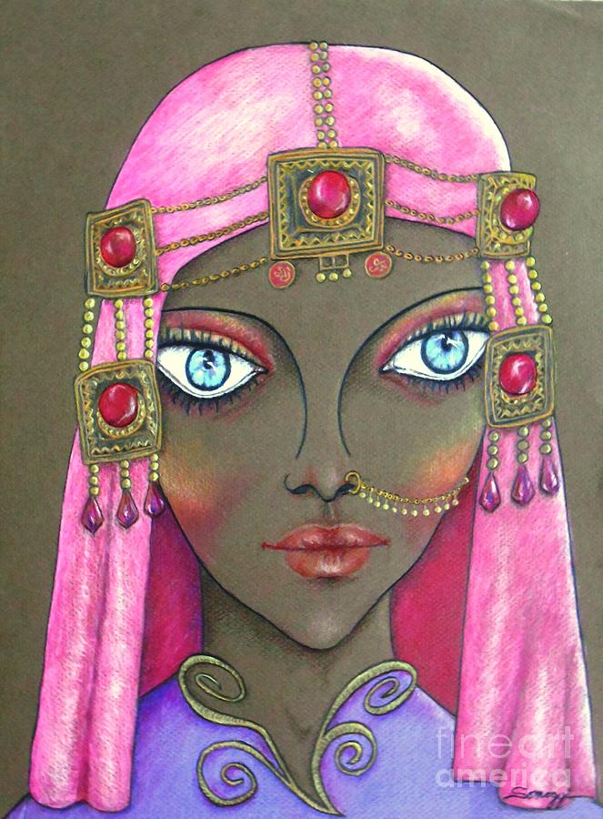 Desert Diva -- Whimsical Arabic Woman Drawing by Jayne Somogy