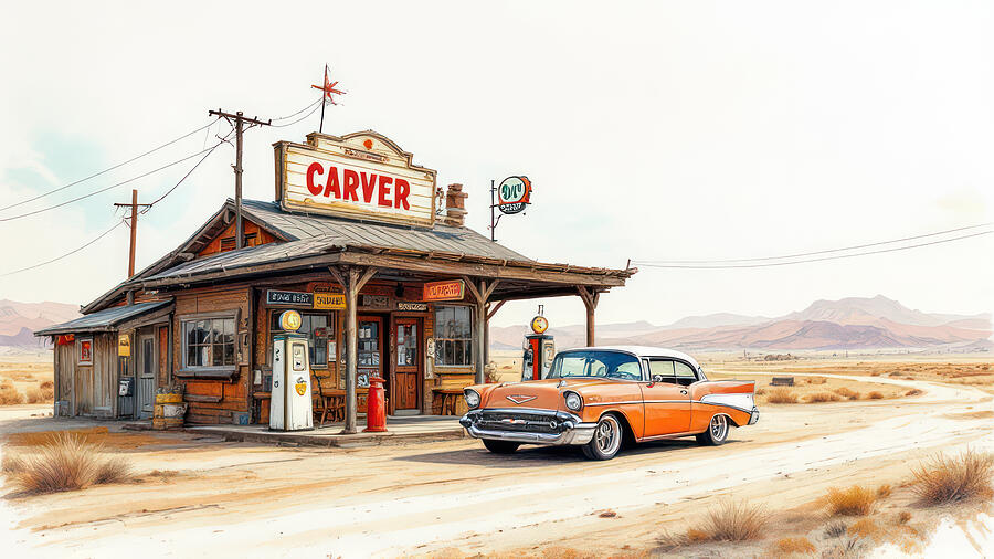 Desert Gas Station Ai Art by Kim Hojnacki Desert Gas Station Ai Art by Kim Hojnacki
