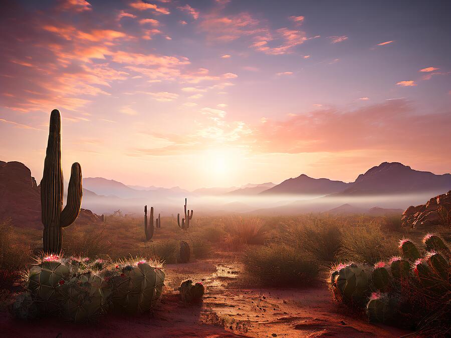 Misty Mountains Digital Art - Desert Illumination Symphony of Sunlight by Dennis Cole