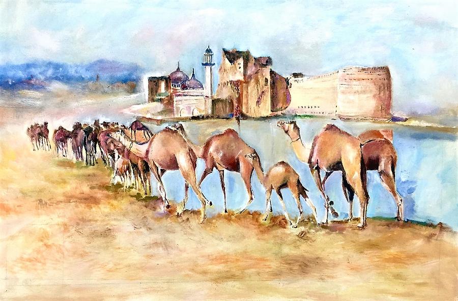 Desert landscape. Painting by Khalid Saeed