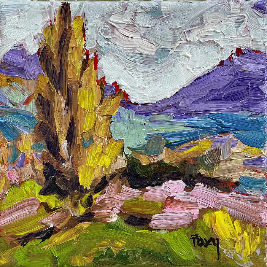 Desert Landscape with tree Painting by Roxy Rich