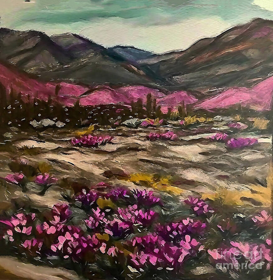 Mountain Painting - Desert Lupine Painting Wildflower Lupine Coachella Valley Mounta by N Akkash