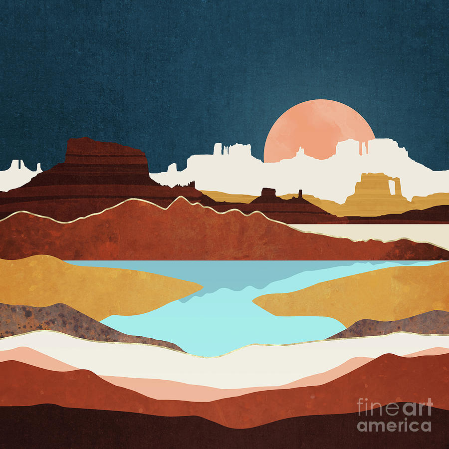 Mountain Digital Art - Desert Moon Lake by Spacefrog Designs