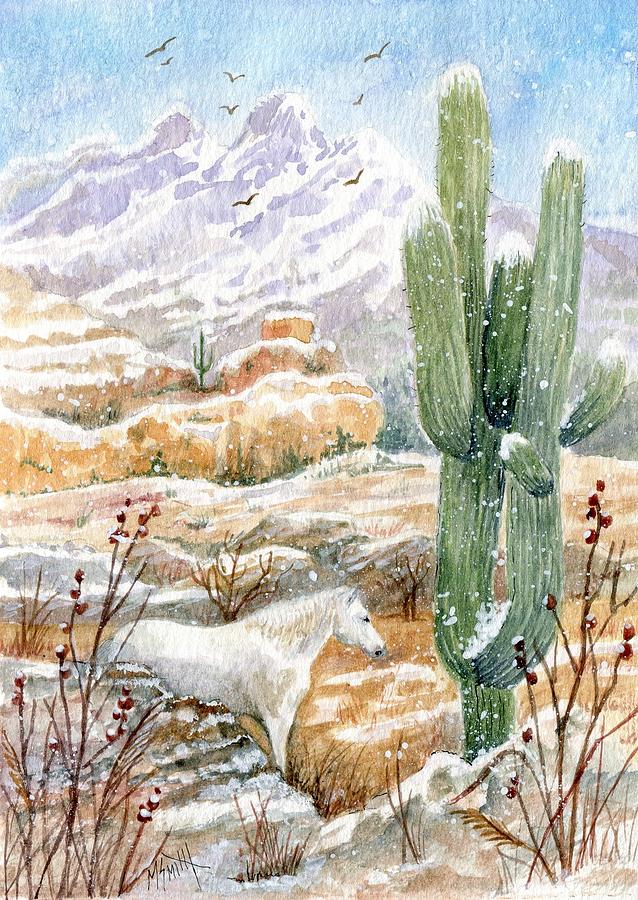 Four Peaks Mountains Painting - Desert Snow by Marilyn Smith
