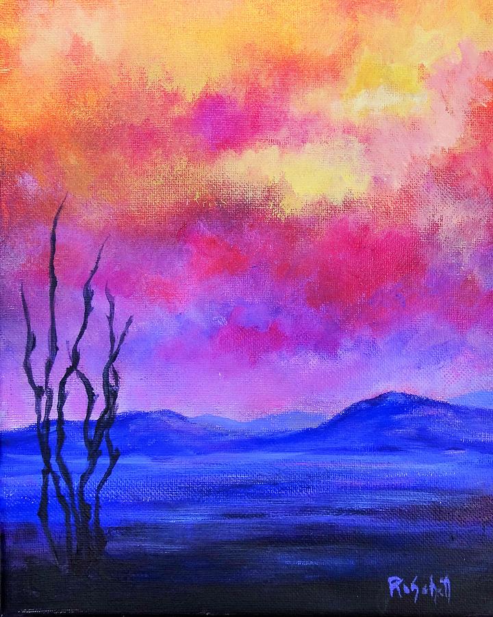 Desert Sunset Painting by Roseanne Schellenberger