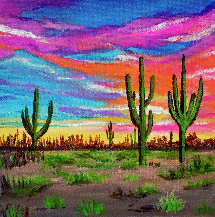 Desert Sunset Painting by Wrighteousart - Fine Art America