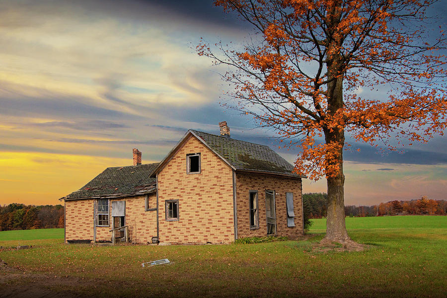 Deserted House at Sunset in Autumn Photograph by Randall Nyhof