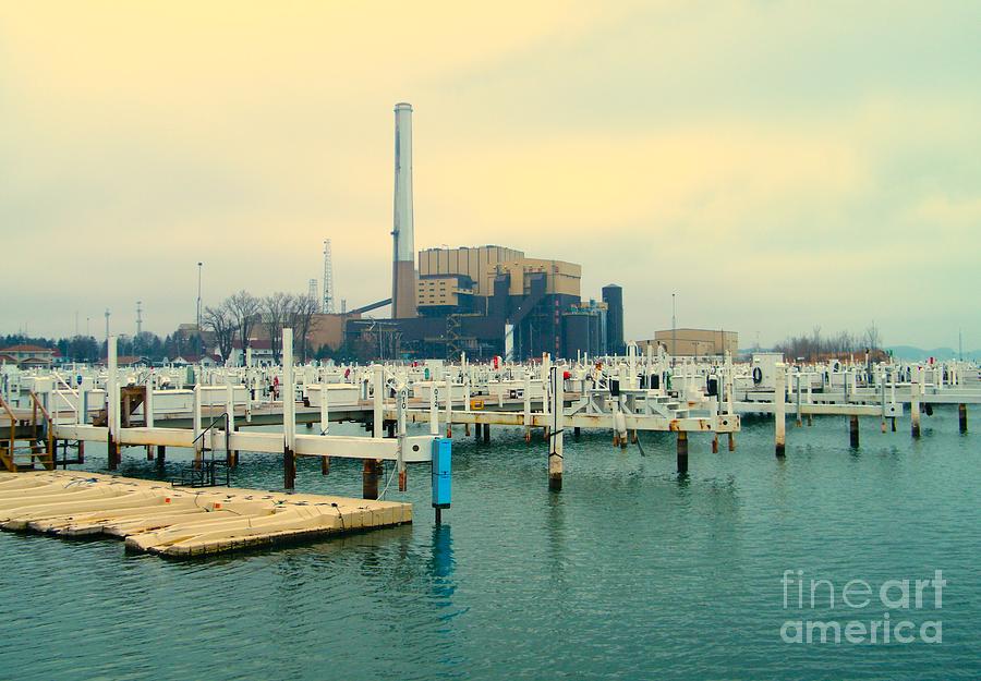 Winter Photograph - Deserted  Winter Marina And N.I.P.S. Co. Power Plant     Lake Michigan  Michigan City  Indiana by Rory Cubel