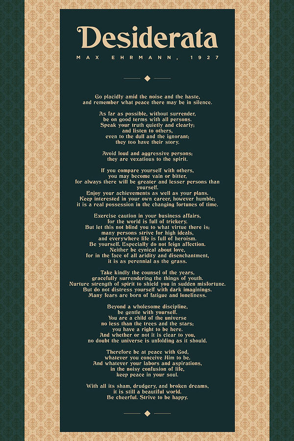 Desiderata By Max Ehrmann - Literary Prints 02 - Typography - Go Placidly Poem - Book Lover Gifts Mixed Media