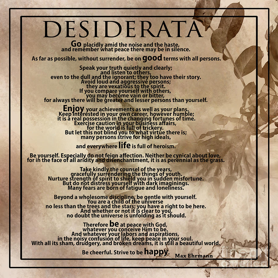 DESIDERATA - English version - Over an original artwork by Claudia Ellis Mixed Media by Claudia Ellis